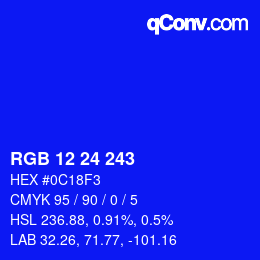 Color code: RGB 12 24 243 | qconv.com