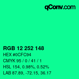 カラーコード: RGB 12 252 148 | qconv.com