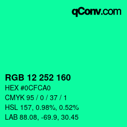 Color code: RGB 12 252 160 | qconv.com