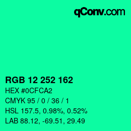 カラーコード: RGB 12 252 162 | qconv.com