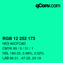 Color code: RGB 12 252 173 | qconv.com