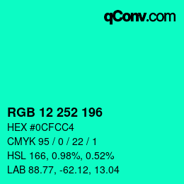 Color code: RGB 12 252 196 | qconv.com