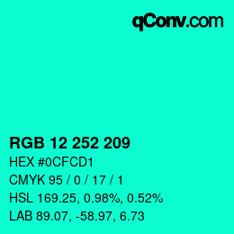 Color code: RGB 12 252 209 | qconv.com