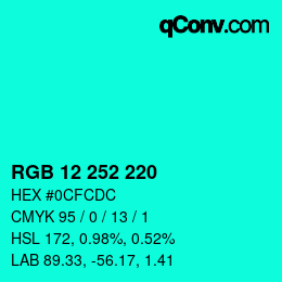 Color code: RGB 12 252 220 | qconv.com