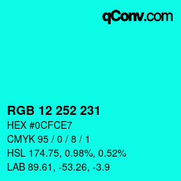 Color code: RGB 12 252 231 | qconv.com