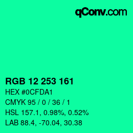 Color code: RGB 12 253 161 | qconv.com