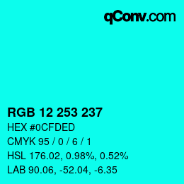 Color code: RGB 12 253 237 | qconv.com