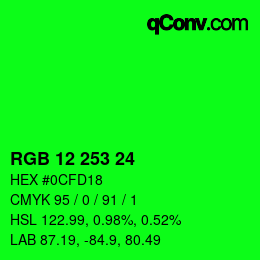 Color code: RGB 12 253 24 | qconv.com