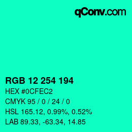 Color code: RGB 12 254 194 | qconv.com