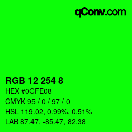 Color code: RGB 12 254 8 | qconv.com