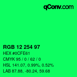 Color code: RGB 12 254 97 | qconv.com