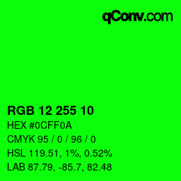 Color code: RGB 12 255 10 | qconv.com