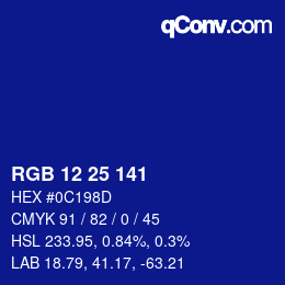 颜色代码: RGB 12 25 141 | qconv.com