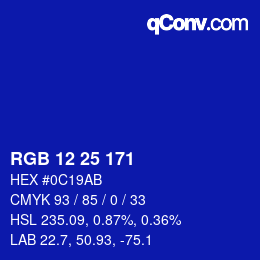 カラーコード: RGB 12 25 171 | qconv.com