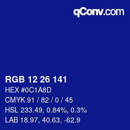 颜色代码: RGB 12 26 141 | qconv.com