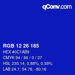 Color code: RGB 12 26 185 | qconv.com