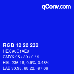 Color code: RGB 12 26 232 | qconv.com