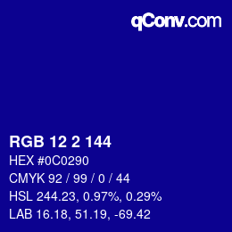 Color code: RGB 12 2 144 | qconv.com