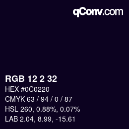 カラーコード: RGB 12 2 32 | qconv.com