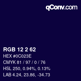 カラーコード: RGB 12 2 62 | qconv.com