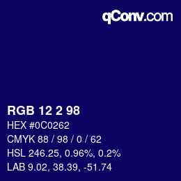 Color code: RGB 12 2 98 | qconv.com