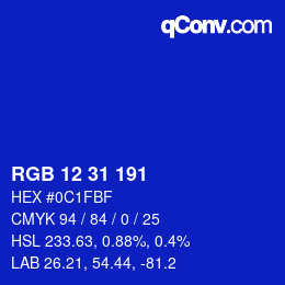Color code: RGB 12 31 191 | qconv.com