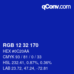Color code: RGB 12 32 170 | qconv.com