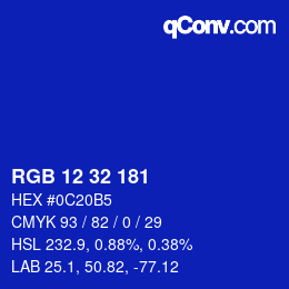 Color code: RGB 12 32 181 | qconv.com