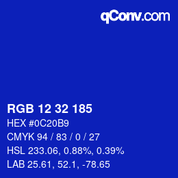 Color code: RGB 12 32 185 | qconv.com
