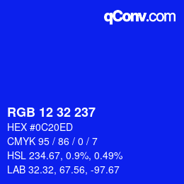 Color code: RGB 12 32 237 | qconv.com