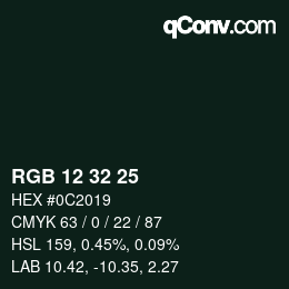 Color code: RGB 12 32 25 | qconv.com