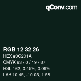Color code: RGB 12 32 26 | qconv.com