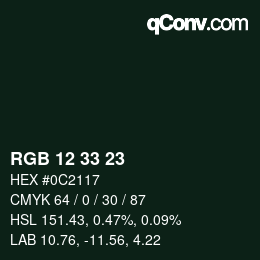 Color code: RGB 12 33 23 | qconv.com