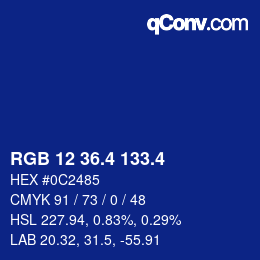 カラーコード: RGB 12 36.4 133.4 | qconv.com