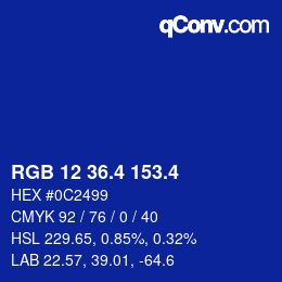 カラーコード: RGB 12 36.4 153.4 | qconv.com