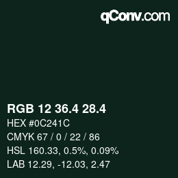 カラーコード: RGB 12 36.4 28.4 | qconv.com