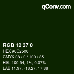 Color code: RGB 12 37 0 | qconv.com