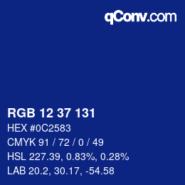 Color code: RGB 12 37 131 | qconv.com