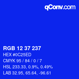 カラーコード: RGB 12 37 237 | qconv.com