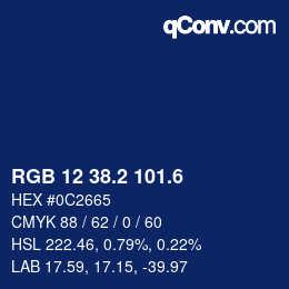 カラーコード: RGB 12 38.2 101.6 | qconv.com