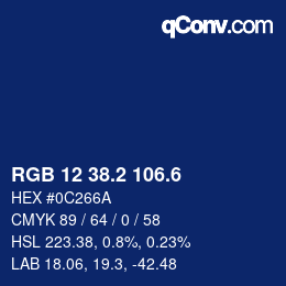 カラーコード: RGB 12 38.2 106.6 | qconv.com