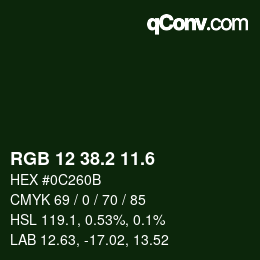 カラーコード: RGB 12 38.2 11.6 | qconv.com