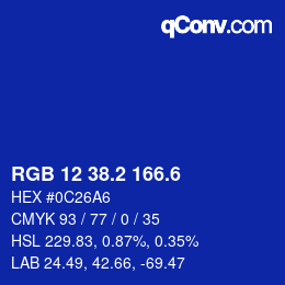 カラーコード: RGB 12 38.2 166.6 | qconv.com