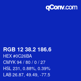 カラーコード: RGB 12 38.2 186.6 | qconv.com