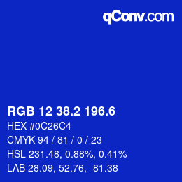 カラーコード: RGB 12 38.2 196.6 | qconv.com