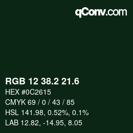 カラーコード: RGB 12 38.2 21.6 | qconv.com