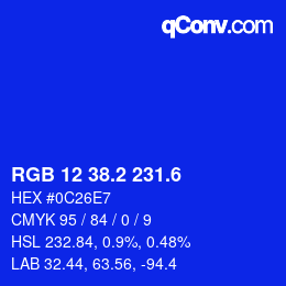 カラーコード: RGB 12 38.2 231.6 | qconv.com