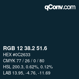 カラーコード: RGB 12 38.2 51.6 | qconv.com