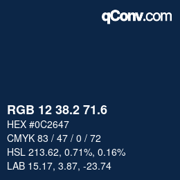 カラーコード: RGB 12 38.2 71.6 | qconv.com