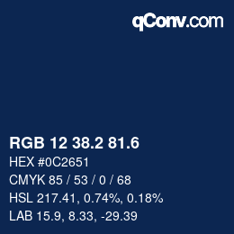 カラーコード: RGB 12 38.2 81.6 | qconv.com